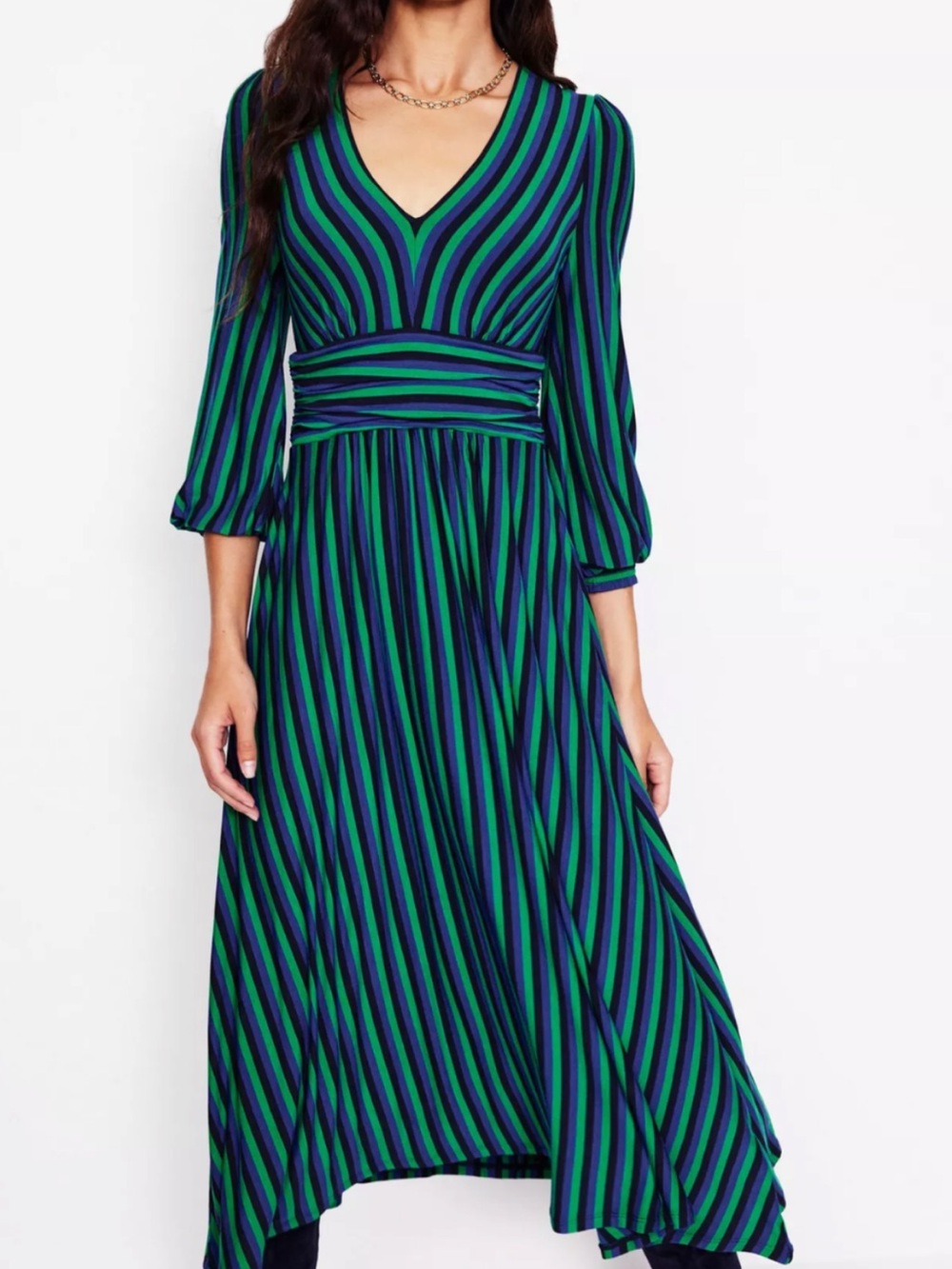 BOGO! Boden Daphne Jersey Maxi Dress Green Blue Stripe Size 6 - Picture 2 of 8